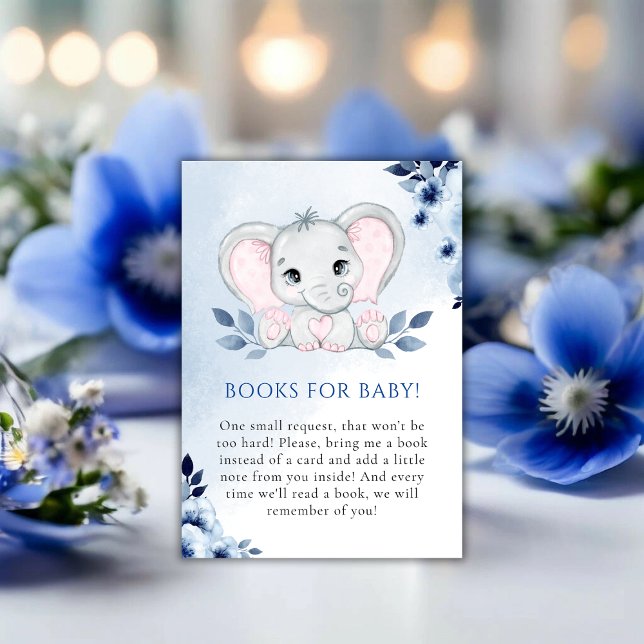 Carte D'accompagnement Elephant with Blue Anemones Livres pour bébé (Elephant With Blue Anemones Boy Books for Baby Enclosure Card)