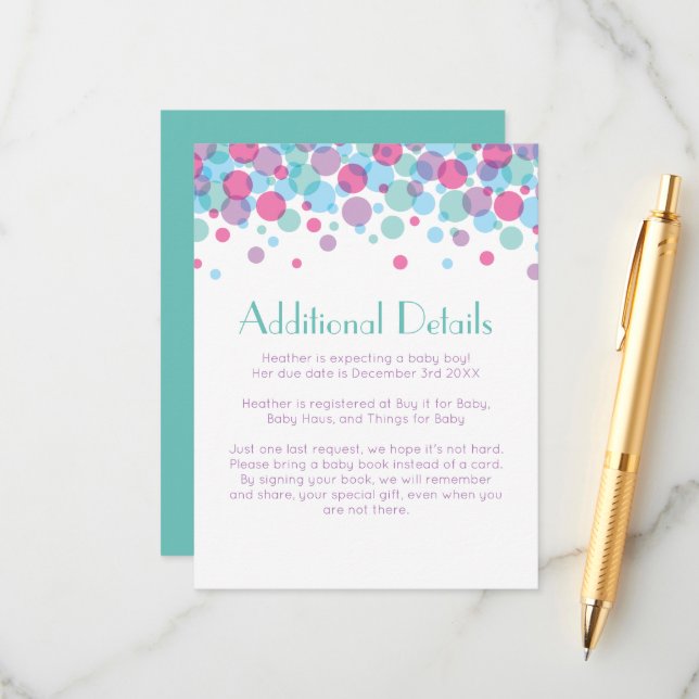 Carte D'accompagnement Elle est prête à faire des Baby showers Pois (Devant/Arrière en situation)