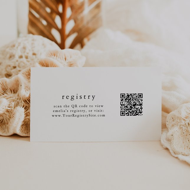 Carte D'accompagnement EMELIA Black White Simple QR Code Cadeau Registre (EMELIA Black White Simple QR Code Gift Registry Enclosure Card)
