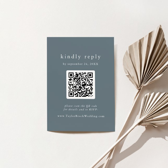 Carte D'accompagnement EMELIA QR Code Dusty Blue Minimal Wedding RSVP (EMELIA QR Code Dusty Blue Minimal Wedding RSVP Enclosure Card)