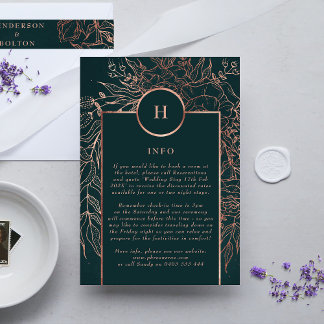 Carte D'accompagnement Emerald Dusty Rose Gold Monogram Mariage Wreath