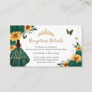Carte D'accompagnement Emerald Floral Sunflowers Quinceañera Réception