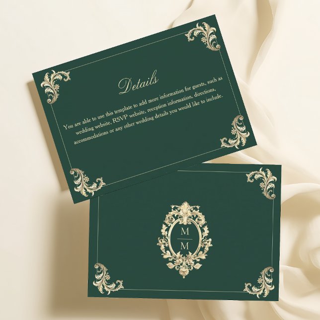Carte D'accompagnement Emerald Green Baroque Gold Détails du Mariage (Créateur téléchargé)
