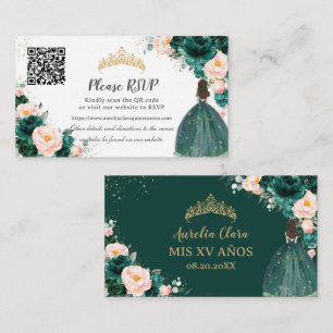 Carte D'accompagnement Emerald Green Blush Floral Quinceañera QR Code
