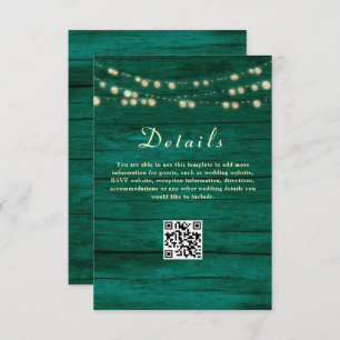 Carte D'accompagnement Emerald Green Détails du Mariage QR Code