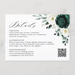 Carte D'accompagnement Emerald Green Eucalyptus Blanc Floral Mariage