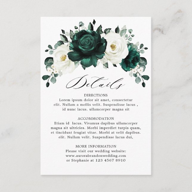 Carte D'accompagnement Emerald Green Eucalyptus Blanc Floral Mariage (Devant)