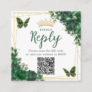 Carte D'accompagnement Emerald Green Floral Butterfly Quinceanera QR Code