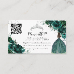 Carte D'accompagnement Emerald Green Floral Silver Quinceañera QR Code