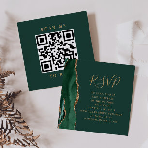 Carte D'accompagnement Emerald Green Gold Agate Mariage QR Code RSVP