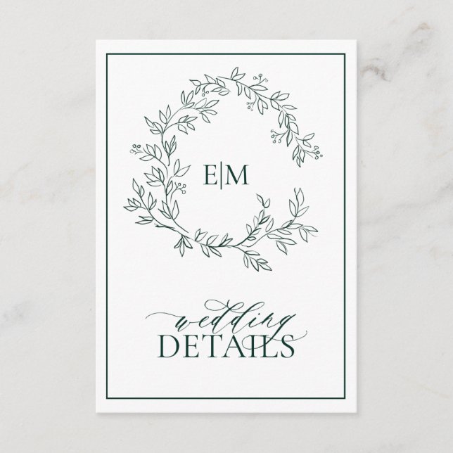 Carte D'accompagnement Emerald Green Leafy Crest Monogram Détails du Mari (Devant)