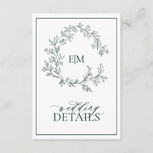 Carte D'accompagnement Emerald Green Leafy Crest Monogram Détails du Mari
