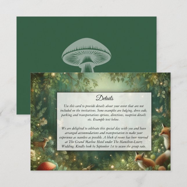 Carte D'accompagnement Emerald Green Mariage forestier enchanté (Devant / Derrière)