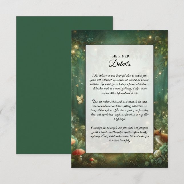 Carte D'accompagnement Emerald Green Mariage forestier enchanté (Devant / Derrière)
