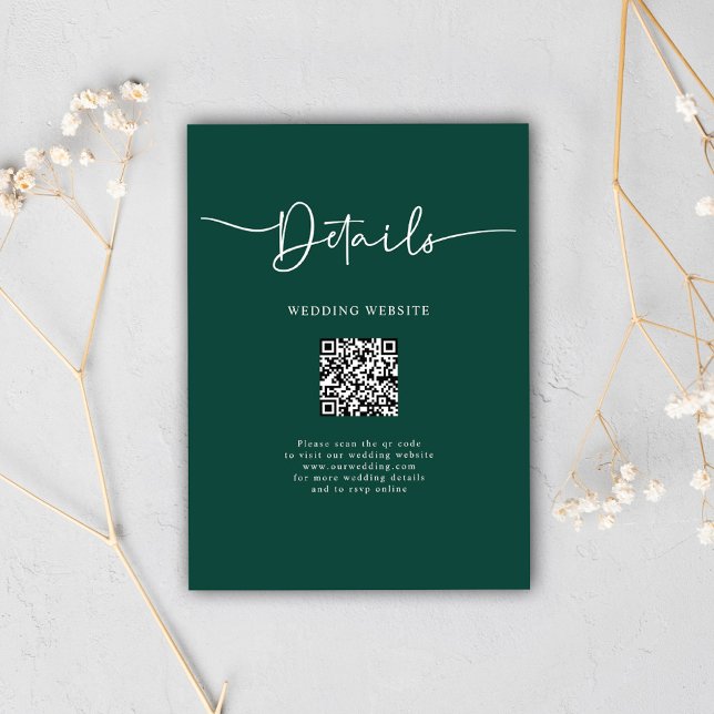 Carte D'accompagnement Emerald Green Minimal QR Code Calligraphy Mariage (Emerald Green Minimal QR Code Calligraphy Wedding Enclosure Card)