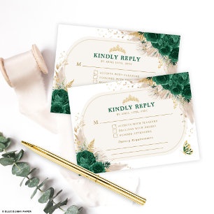 Carte D'accompagnement Emerald Green Quinceanera Couronne Princesse RSVP