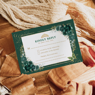 Carte D'accompagnement Emerald Green Quinceanera Mis Quince 15 Anos RSVP