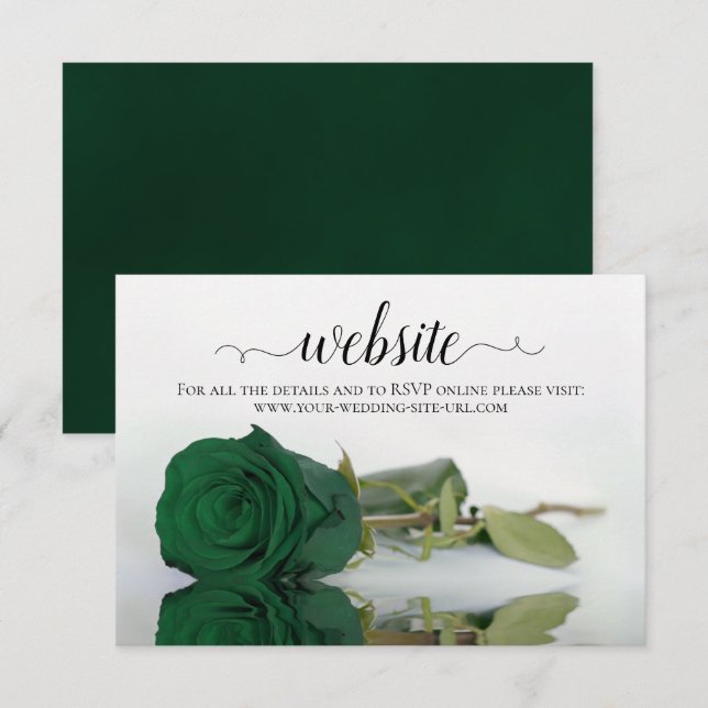 Carte D'accompagnement Emerald Green Rose Elegant Wedding Website (Devant / Derrière)