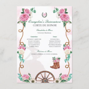 Carte D'accompagnement Emerald Green & rose Floral Charro Quinceanera
