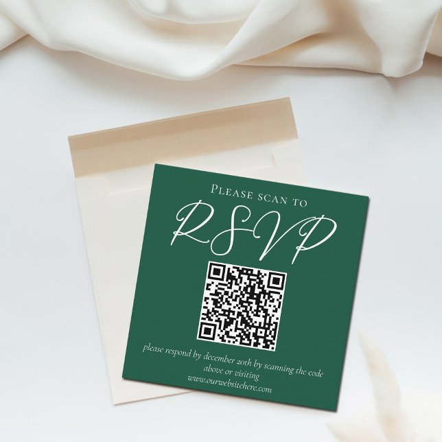 Carte D'accompagnement Emerald Green Typographie QR Code Mariage RSVP (Créateur téléchargé)