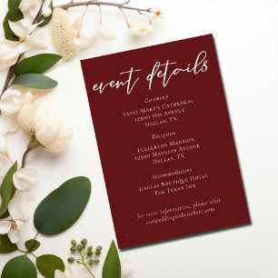 Carte D'accompagnement Emerald Green Typography Mariage détails de l'évén