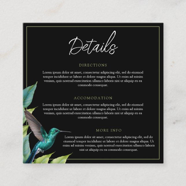 Carte D'accompagnement Emerald Hummingbird Tropical Feuille Mariage (Devant)