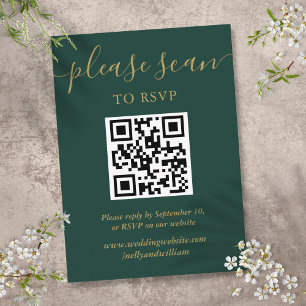 Carte D'accompagnement Emerald Vert Et Or Code QR Mariage RSVP