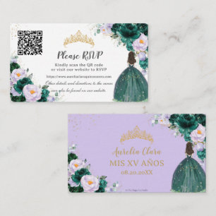 Carte D'accompagnement Emerald vert violet Floral Quinceañera QR Code