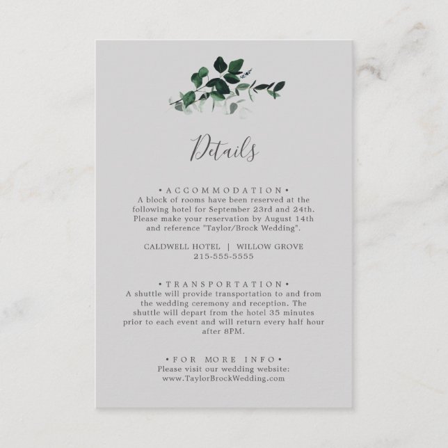Carte D'accompagnement Émeraude | Détails du Mariage gris (Devant)