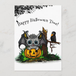 Carte D'accompagnement En attendant Halloween, Chauve-souris et Corbeau m