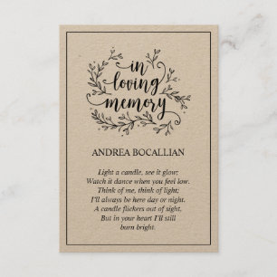 Carte D'accompagnement En mémoire d'amour, Rustic Brown Kraft Card