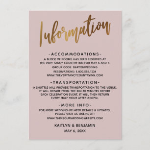 Carte D'accompagnement En-tête or Faux Dusty Informations sur le Mariage 