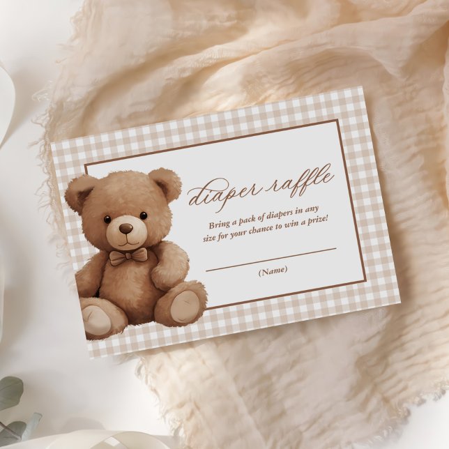 Carte D'accompagnement en vichy Baby shower  Déchets Teddy (Créateur téléchargé)