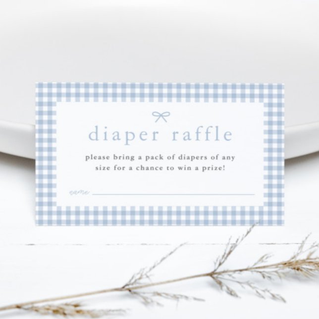 Carte D'accompagnement en vichy Dusty Blue Boys Baby shower Diaper Raffle (Dusty Blue Gingham Boys Baby Shower Diaper Raffle Enclosure Card.)