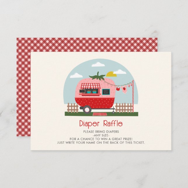 Carte D'accompagnement En vichy fraise Berry Baby shower Déchets Raffin (Devant / Derrière)