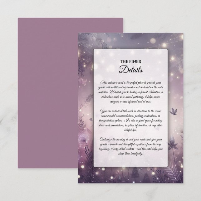 Carte D'accompagnement Enchantement Starlit en fleur (Devant / Derrière)