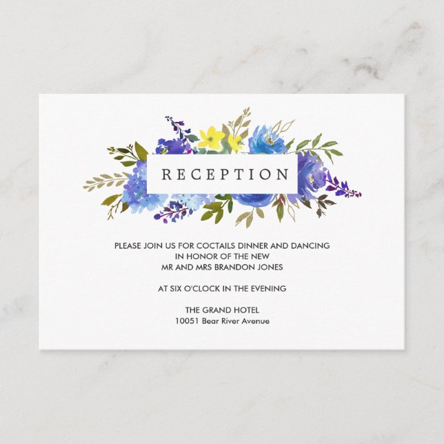 Carte D'accompagnement Enclos de réception de mariage Fleur Bleu Jaune (Devant)