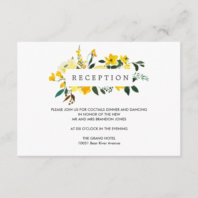 Carte D'accompagnement Enclos de Réception de MARIAGE Fleur Jaune Vibrant (Devant)