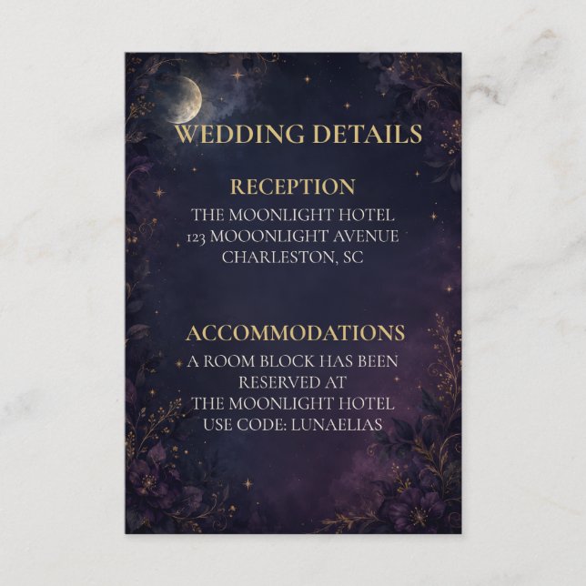 Carte D'accompagnement Enclos des détails de mariage gothique céleste mod (Devant)