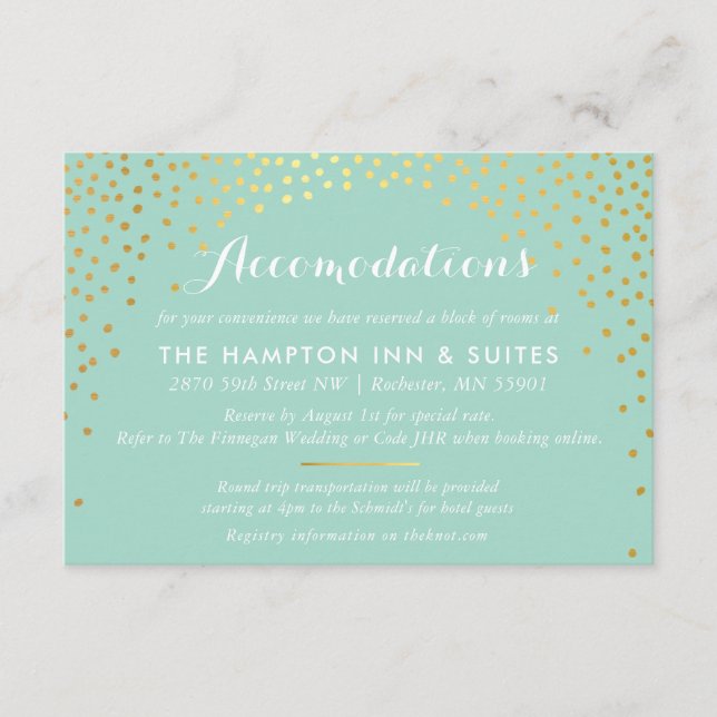 Carte D'accompagnement ENCLOSURE chic rustique mini confetti or menthe (Devant)
