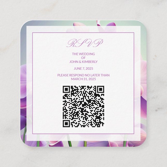 Carte D'accompagnement Enclosure de code QR pour mariage floral aux orchi (Dos)