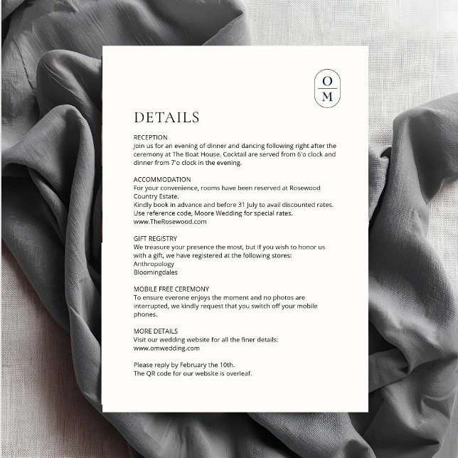 Carte D'accompagnement Enclosure de détails de mariage chic et minimalist (Créateur téléchargé)