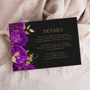 Carte D'accompagnement Enclosure de détails de mariage sombre floral or p