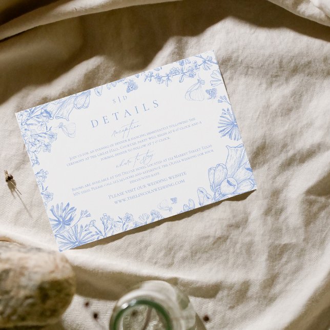 Carte D'accompagnement Enclosure de mariage florale bleu blanc classique  (Créateur téléchargé)