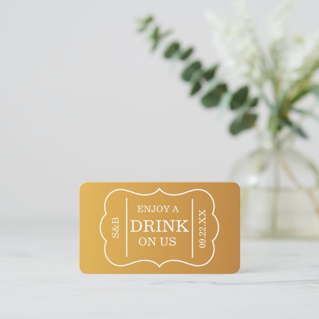 Carte D'accompagnement Enclosure de style billet or "Profitez d'une boiss (Debout devant)