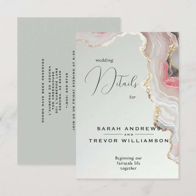 Carte D'accompagnement Encre fluide d'agate rose élégante  (Devant / Derrière)