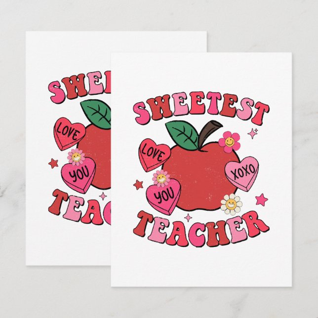 Carte D'accompagnement Enseignant le plus doux Valentines Coeurs de jour (Devant / Derrière)