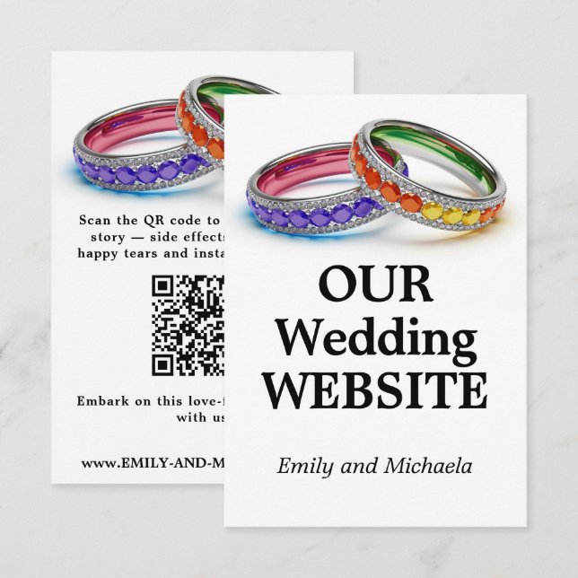 Carte D'accompagnement 🌈 Entrelacé dans la Fierté – Site Web de Mariage  (Devant / Derrière)
