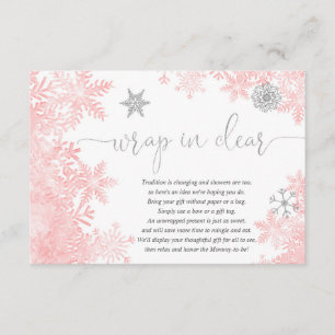 Carte D'accompagnement Envelopper le baby shower de flocons d'argent rose