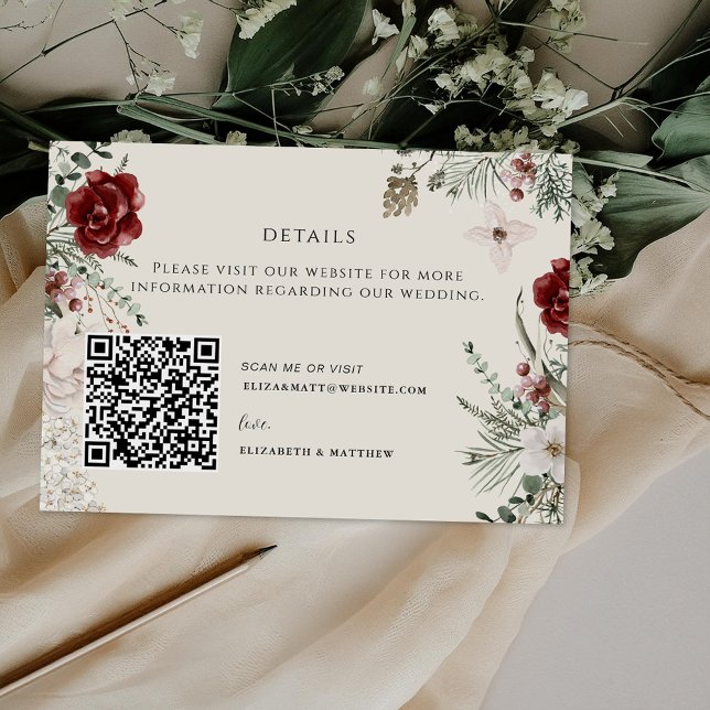 Carte D'accompagnement Épinette et dentelle | Flores d'hiver Mariage QR (Créateur téléchargé)